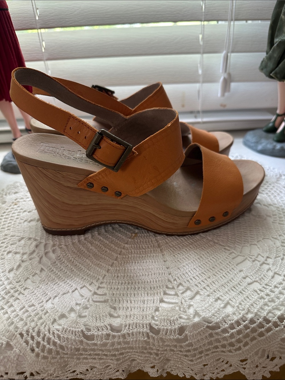 Timberland Orange Leather Slingback Wedge Sandals size 10 - Picture 4 of 10